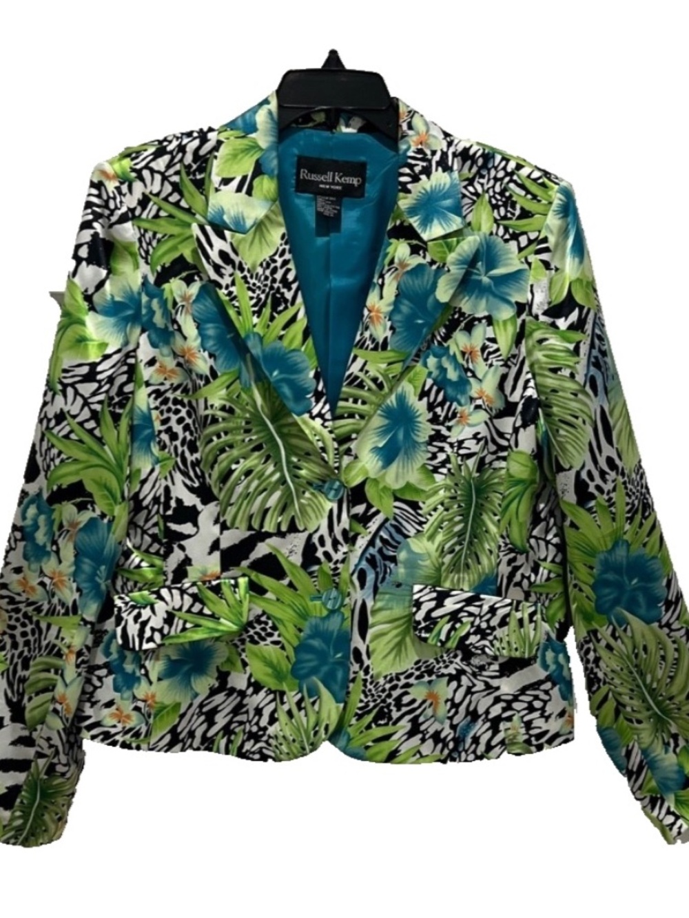 Share Russell Kemp NY Blazer Silk Floral Tropical Sz 14 Multi Resort Maximalist